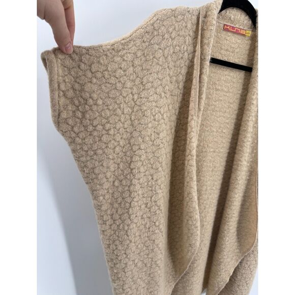 KUNA Beige Tan Baby Alpaca Oversized Short Sleeve Poncho Cardigan Sweater Sz S/M - Picture 2 of 5